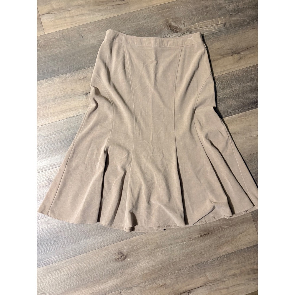 Dressbarn Womens Taupe Tan Mermaid Midi Skirt Size 10 Stretch Panel Flare 22075